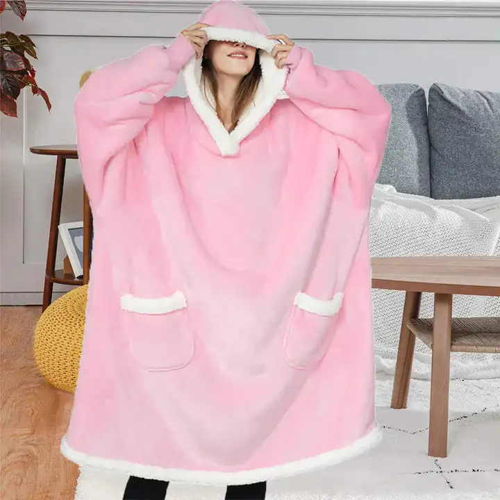 Manta de franela superlarga con mangas para hombre y mujer, Sudadera con capucha de invierno, jersey de lana gigante, manta de TV de gran tamaño