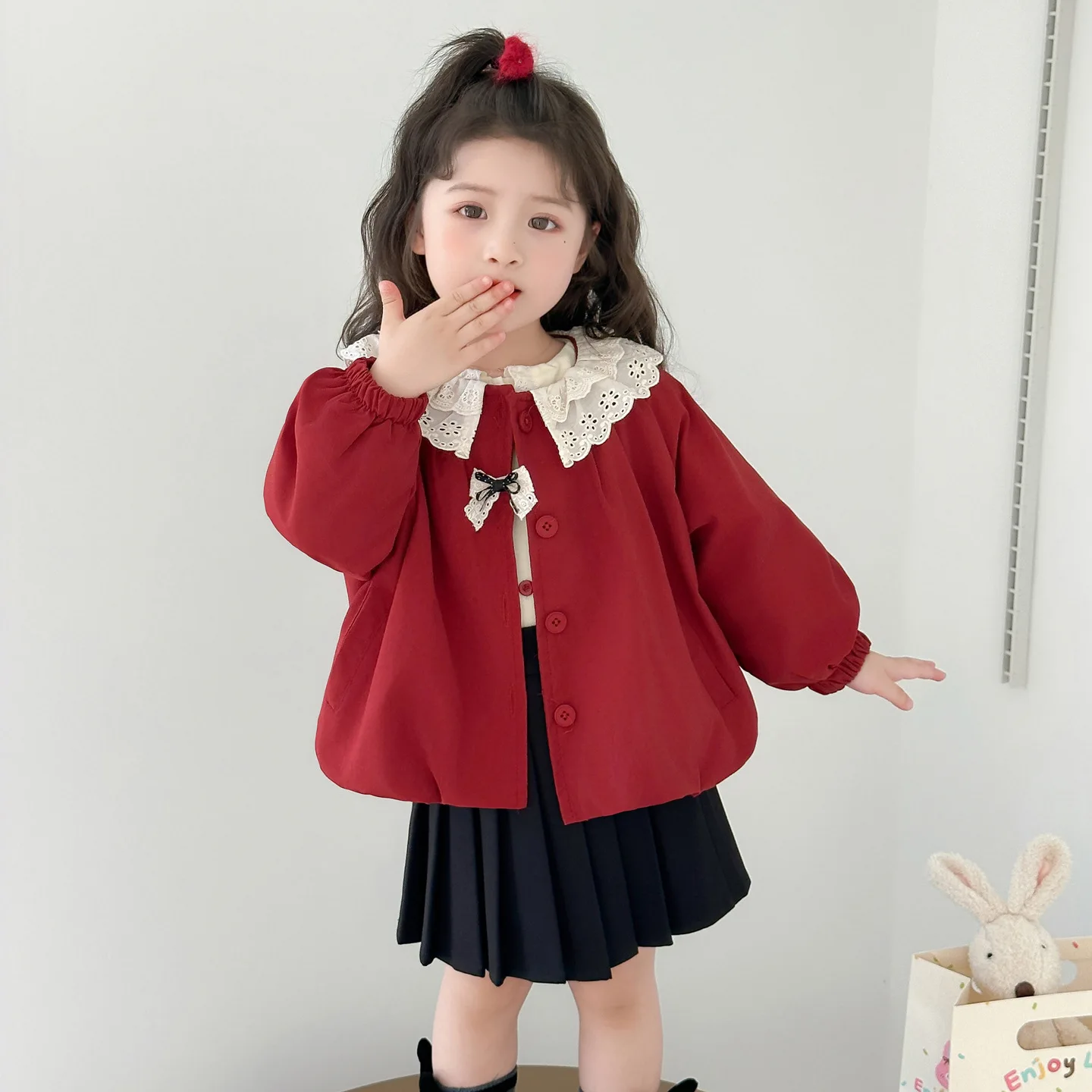 

Girl's Lace Collar Windbreaker Spring and Autumn 2025 New Children's Korean Version Fashionable Little Girl Casual Jacket Top