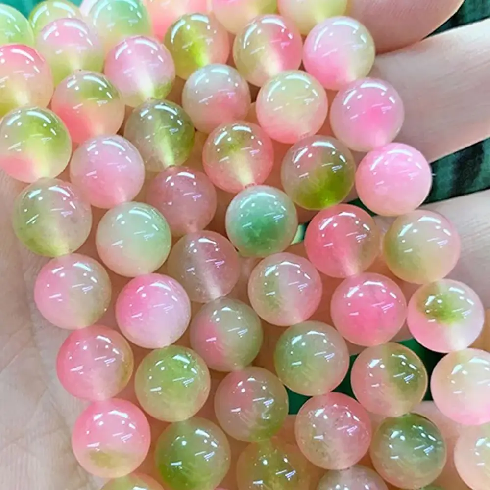 Peach Jade Marrow Chalcedony Natural stone pink green beads for Jewelry Making DIY Bracelets Accessories 15