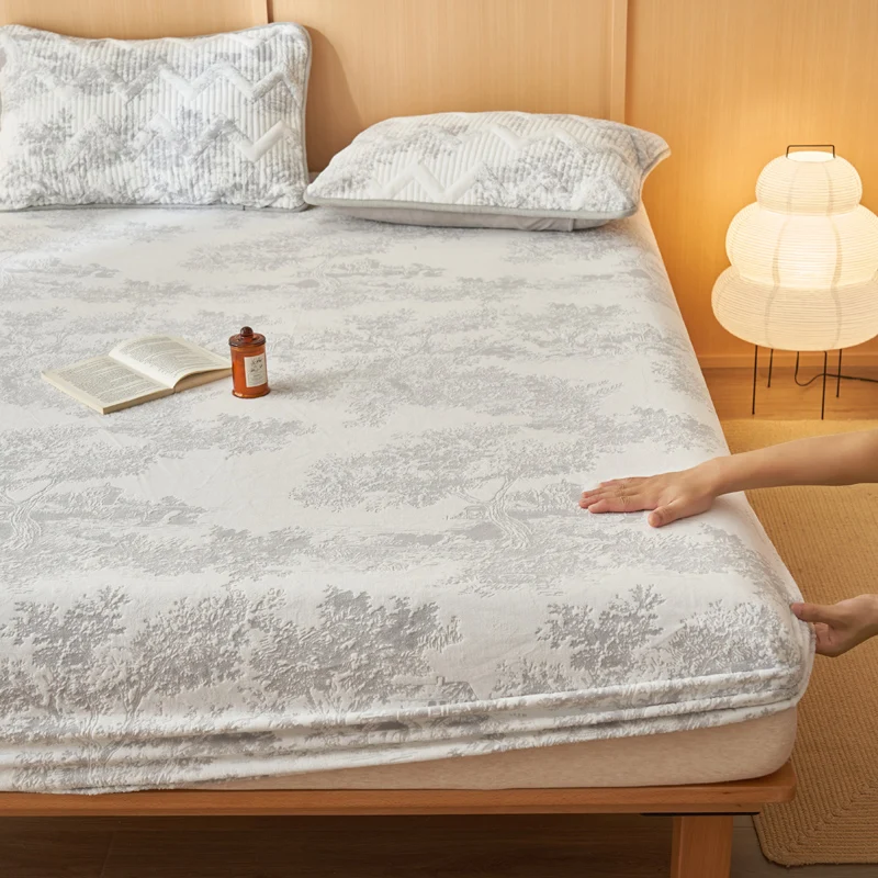 

Thicken Winter Bedsheet Plant Style Bed Cover Velvet Fitted Sheet for Home Warm Bed Linen drap de lit (Pillowcase Need Order)