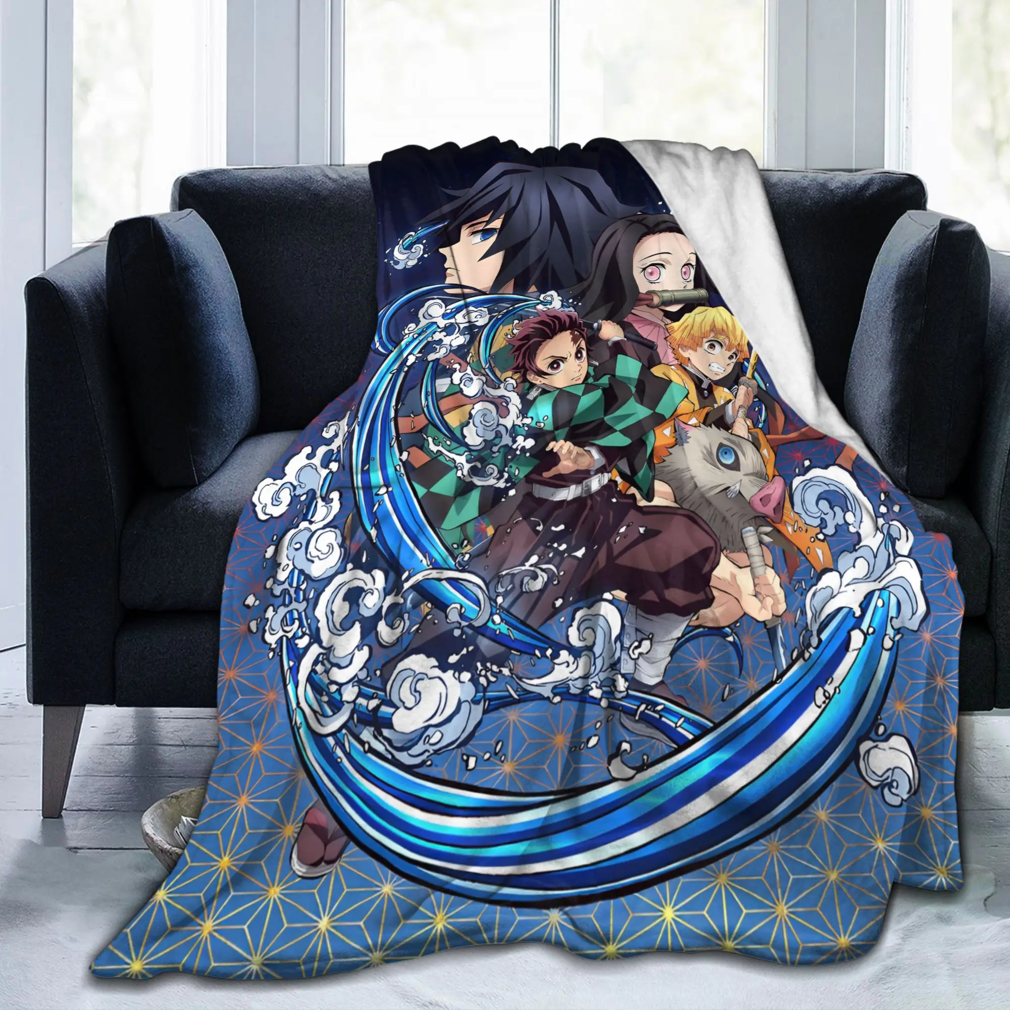 Custom Sofa Fleece D-Demons Slayers Throw Blanket Warm Flannel Cartoon Anime Blankets for Bed Car Sofa Quilt