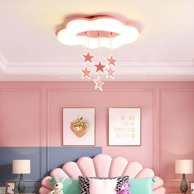 Lámpara de techo moderna y sencilla con forma de nube y estrella de dibujos animados para habitación de niños, protección ocular, lámpara decorativa para dormitorio infantil para niños y niñas