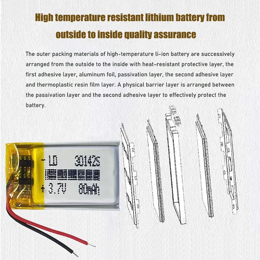 Células Lipo 3,7V 301425   Bateria recarregável de polímero de lítio 80mah para caneta de leitura pulseira inteligente mp3 mp4 mp5 fone de ouvido bluetooth