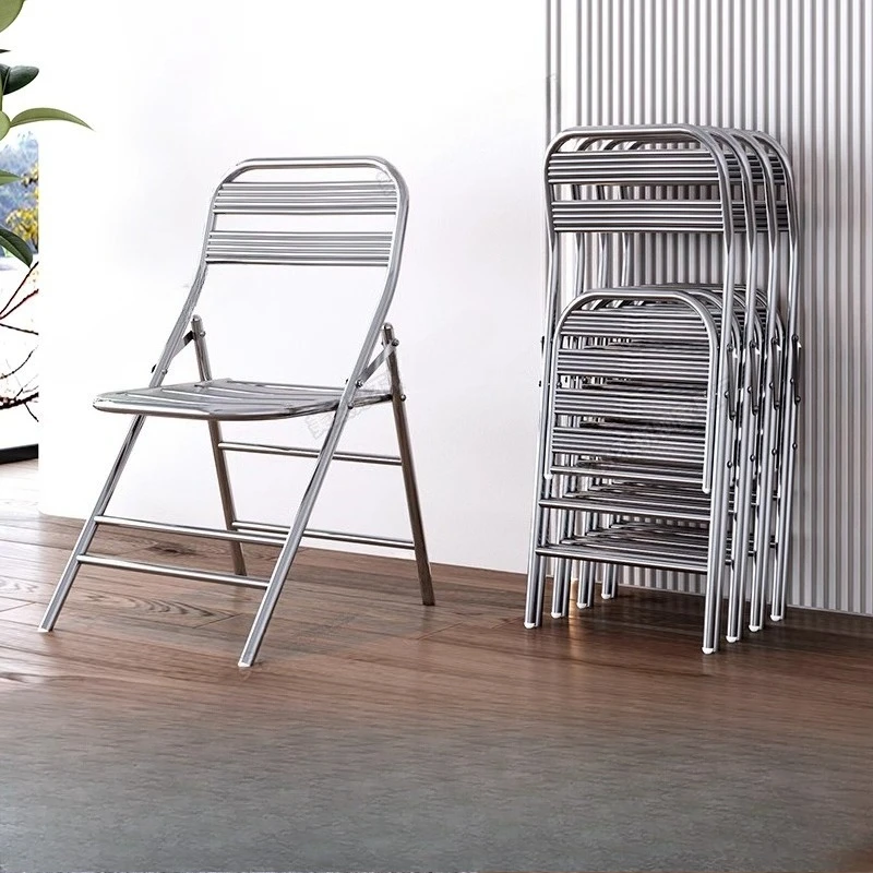 

Thickened stainless steel foldable chair stool Thickened outdoor back chair Portable metal household wrought iron industrial