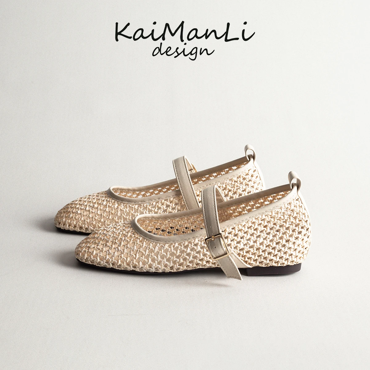 

White Woven Mary Jane Single Shoes Women's Summer Sandals Hollow out Ballet Flats Casual Fashion Footwear Increased Height