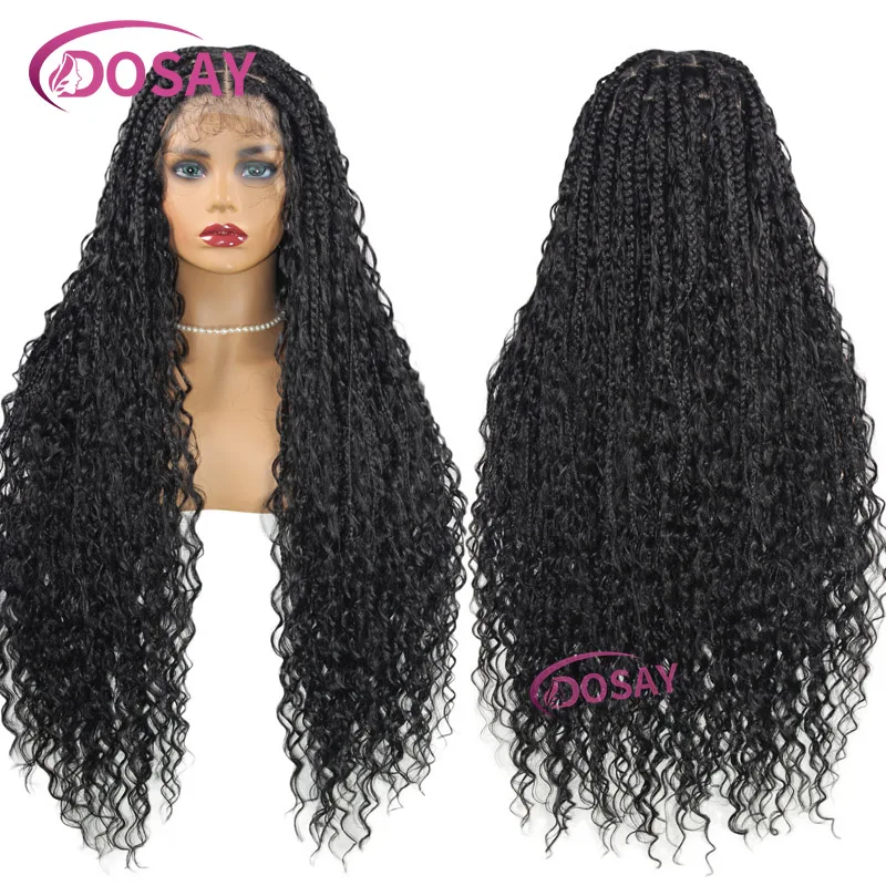 32 "synthetische Boho geflochtene Perücken volle Spitze Front Perücken böhmische geflochtene Perücken blonde Göttin Locs Perücken mit lockigem Haar vor gezupft