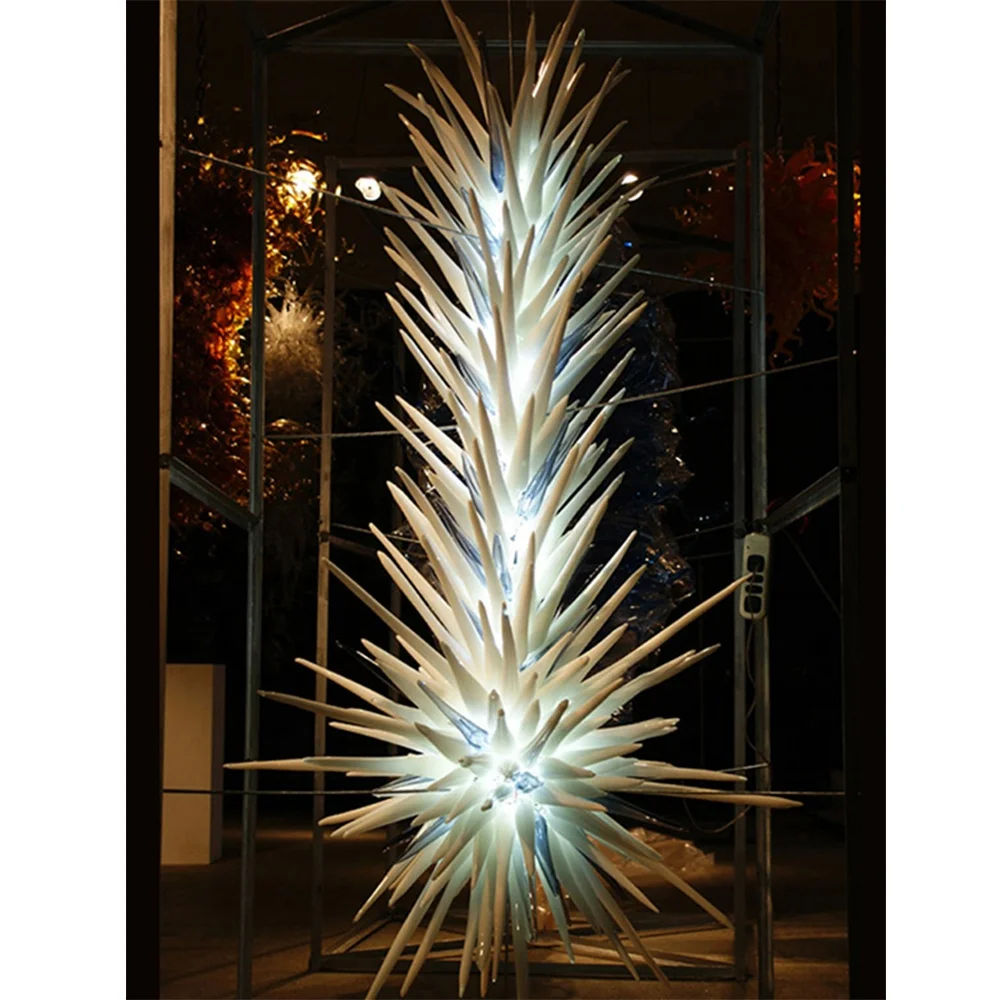 Standing Sculpture White Hand Blown Glass Floor-to-Floor Restaurant Hotel Project