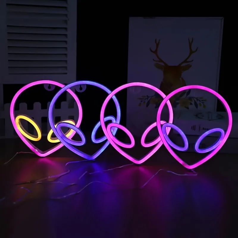 1Pc,Alien Shape Neon Light,Usb or Battery Powered,For Home Decor,Bar Table Ornament,Gaming Room,Party Atmosphere Enhance(No Battery)