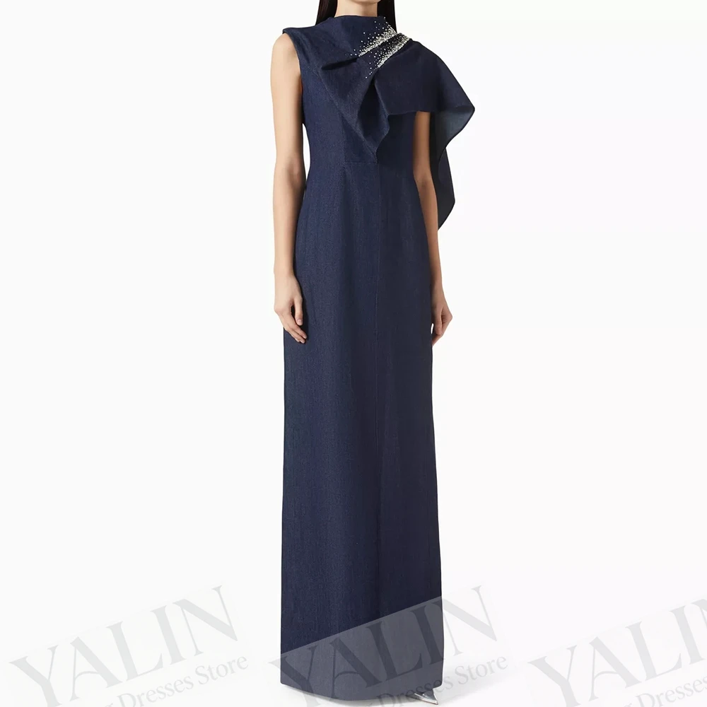 

Women's Straight Evening Dresses Floor-length High-neck Sleeveless Prom Gown Simple Fashion Stole Crystal Customized Gowns