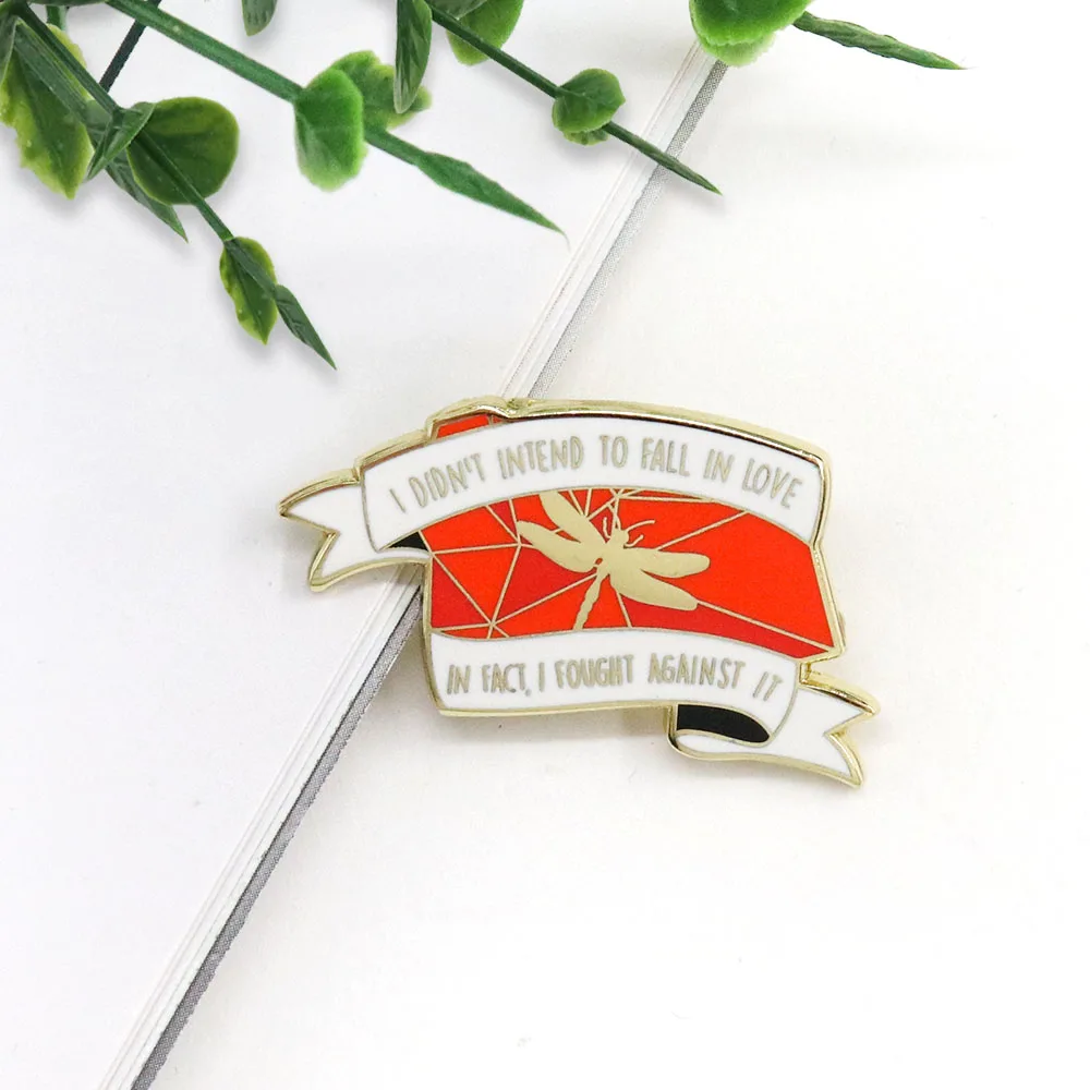 I DIDNT INTEND TO FALL I IOVE IN FACT I FOUGHT AGAINST IT Red Dragonfly Enamel Lapel Pin Hard Metal Brooch Badges Jewelry Access