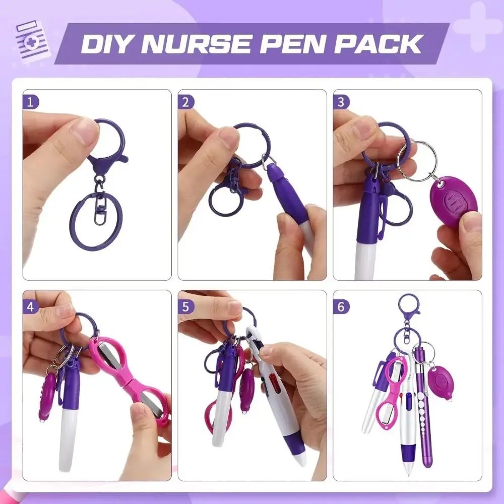 New 6-in-1 Multifunction Retractable Ball Pen Set Portable Flashlight Foldable Nurse Pens Permanent Marker Nurse Badge Clip