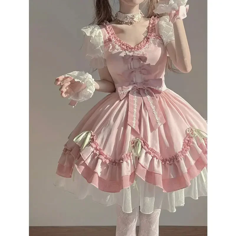 

2025 Coalfell Pink Lovely Summer Lolita Dress Gentle Dress Lolita Soft Girl Big Miss Princess Luo Pengpeng Dress