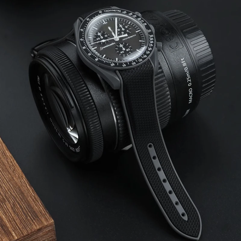 Sport Silicone Strap for Omega X Swatch Joint MoonSwatch for Seamaster 300 TPU Rubber Curved End Folding Buckle Watch Band 20mm