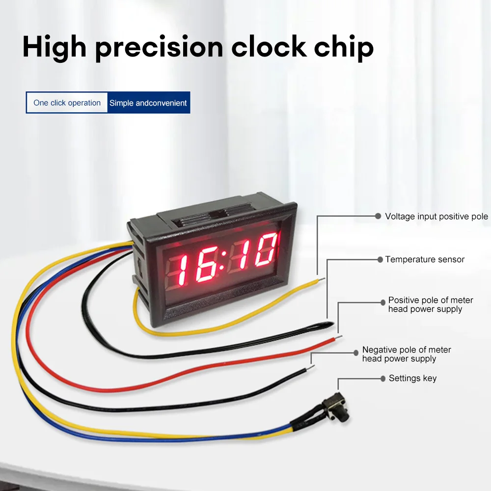 3 in 1 Electronic Clock Thermometer Voltmeter LED Digital Display DC 0-300V Voltage Tester -50℃~120℃ Temperature Meter for Car