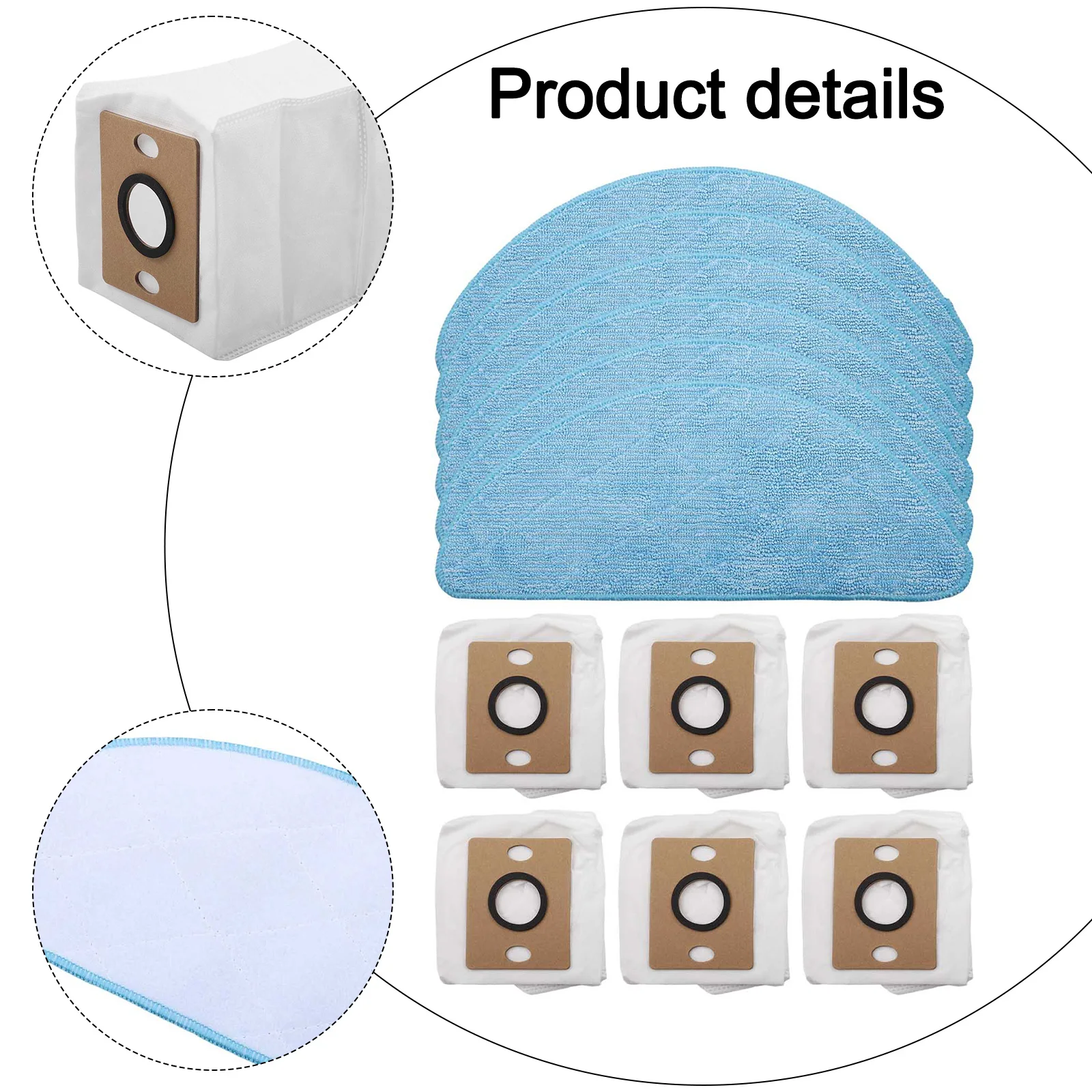 for Mop Cloth and Dust Bags Kit for ILIFE A12 for Pro Self Emptying Robot Vacuum 5 Mop Pads and 6 Dust Bags for Thorough
