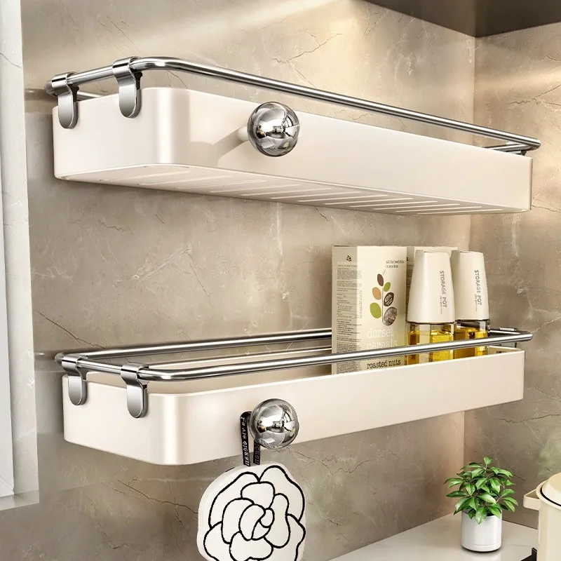 

Cream Style Kitchen Storage Rack Multi-functional seasonings Rack Wall-mounted Oil and Salt seasonings Rack Non-perforated House