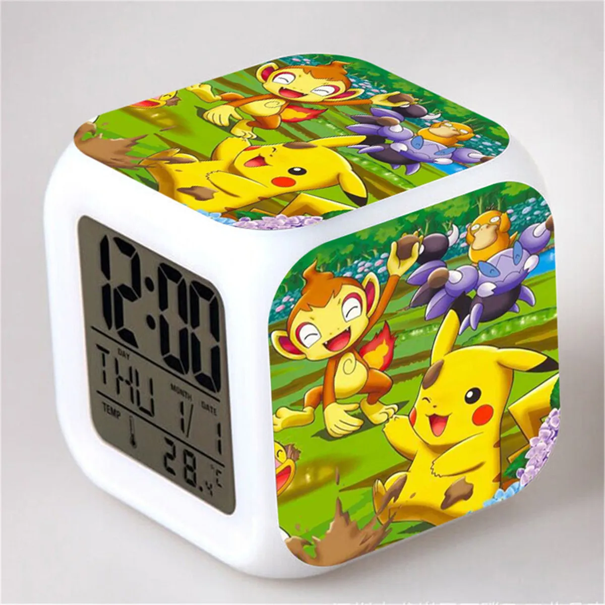 Anime Pokemon Pikachu Squirtle Bulbasaur Charmander Alarm Clock Figure LED Glowing Night Colorful Desk Decor Clock Kids Toys