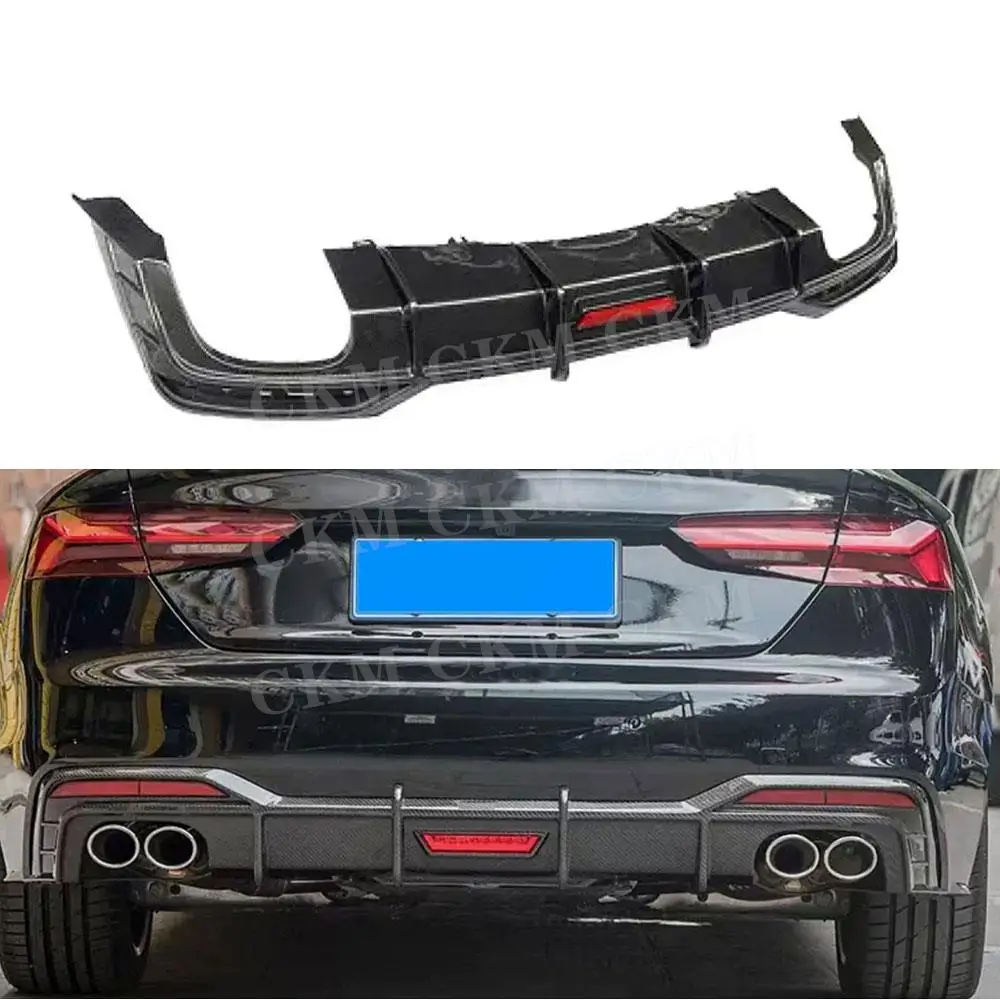 

Carbon Fiber Car Rear Bumper Diffuser Lip Spoiler with Led Light Accessories for Audi A5 Sline S5 Sport 2021 Back Plate