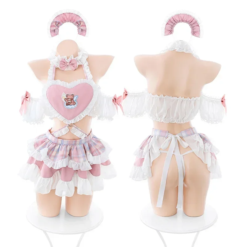 Dropship Candy Girl Sweet Cake uniforme de sirvienta Lolita Anime princesa Bowknot Halter Love Ruffle Aporn traje ropa de dormir conjunto de lencería