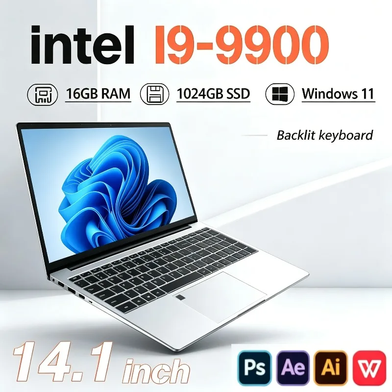 Notebook Portátil Novo 2026 Intel Core i9 9900 com SSD de 1TB/2TB, Tela de 14.1 polegadas, 16GB DDR4, Windows 11 Pro, para Escritório e Jogos