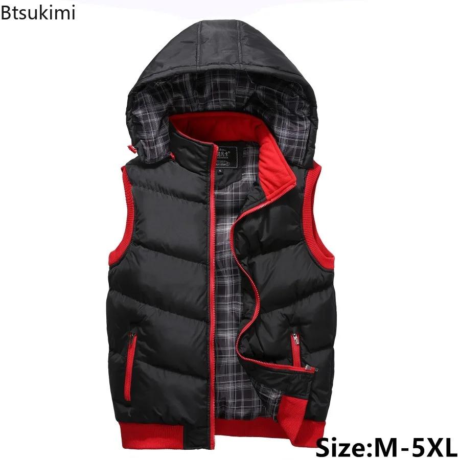 

2025 Men's Winter Vest Jacket Waterproof Thicken Warm Sleeveless Jacket Men Fashion Hooded Casual Down Cotton-padded Waistcoat