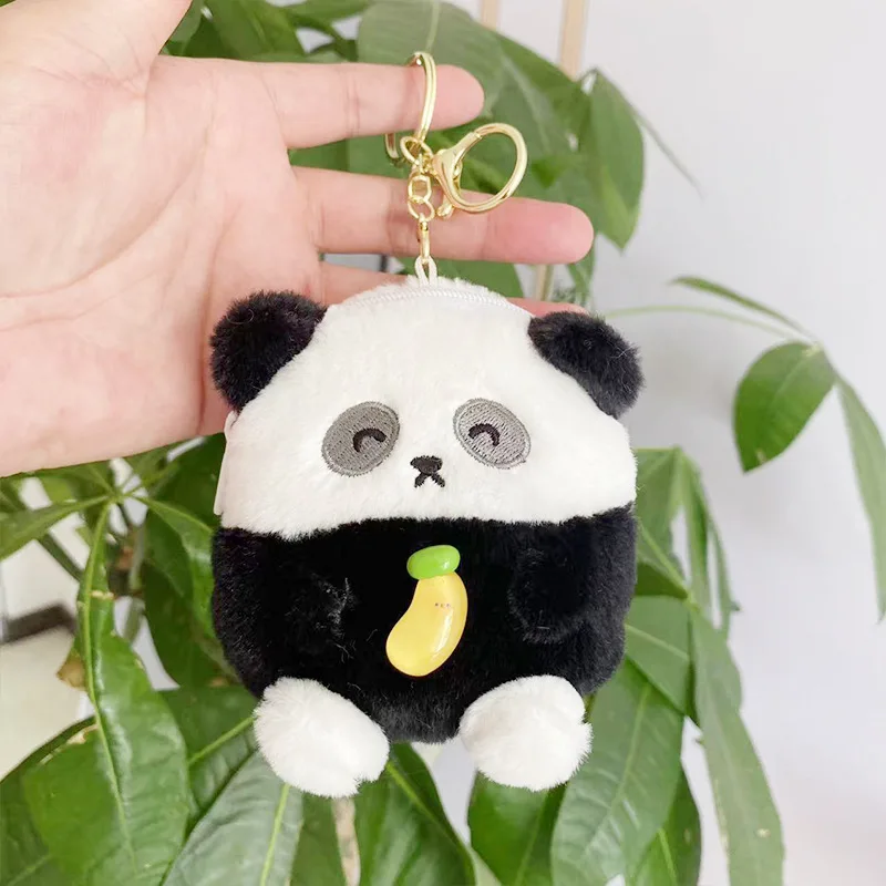 12Cm Kid Cartoon Pluche Panda Portemonnee Schattige Dieren Rits Oortelefoon Tas Portemonnee Sleutelhanger Pop Kinderen Verjaardagscadeaus