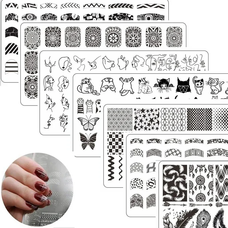 6*12cm Cartoon Animals Nail Art Stamping Plates Snake Cats Butterfly Line Image Printing Stencils Nail Stamp Templates Nail Tool