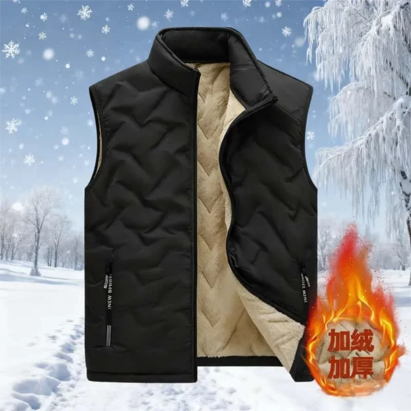 

Men's Thermal Fleece-Lined Sleeveless Jacket - Thickened Utility Vest with Stand Collar, Zip Front & All-Day Comfort for Outdoor