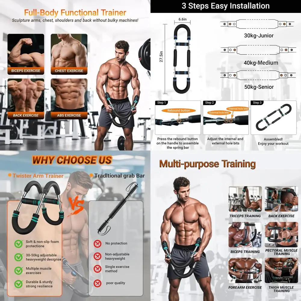 

Adjustable 60-110lb Chest & Arm Workout Equipment for Home, Portable Power Bar for Men