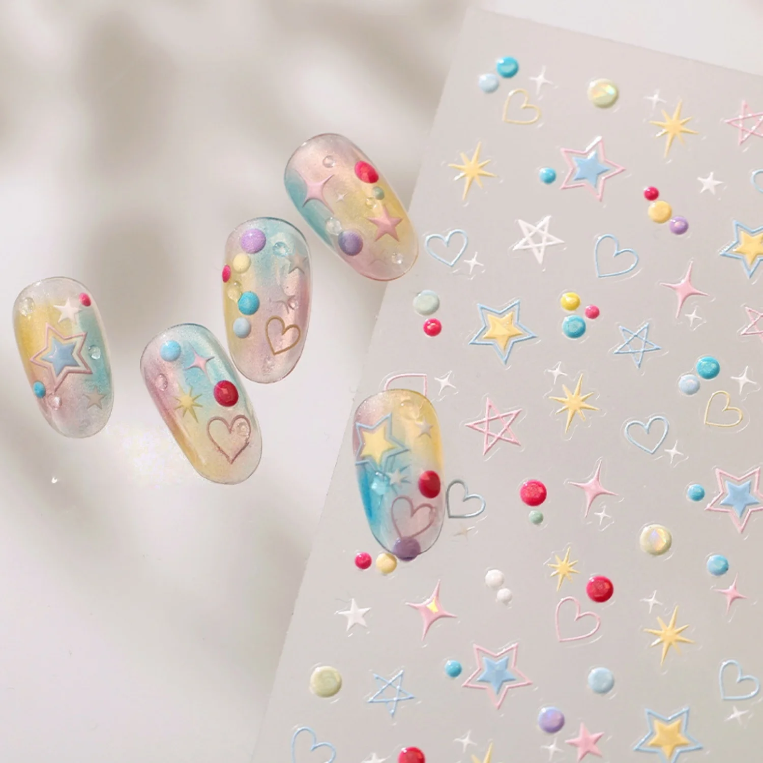 Bunte Stern- und Herzförmige Glitzernde Dopamin-Sterne 5D Nagelkunst-Aufkleber Selbstklebende Abziehbilder Maniküre Niedliche Dekoration für Mädchen