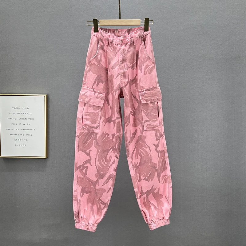 Pink Camouflage Jeans Cargo Pants For Women 2023 Spring New High Waist Loose Skinny Leggings Harun Pants