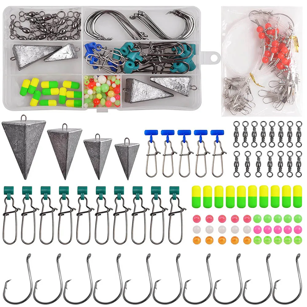 96Pcs Saltwater Surf Fishing Rigs Fish Finder Rig Pompano Rigs Making Kit 1-4OZ Pyramid Weights Casting jig rigging Tackle