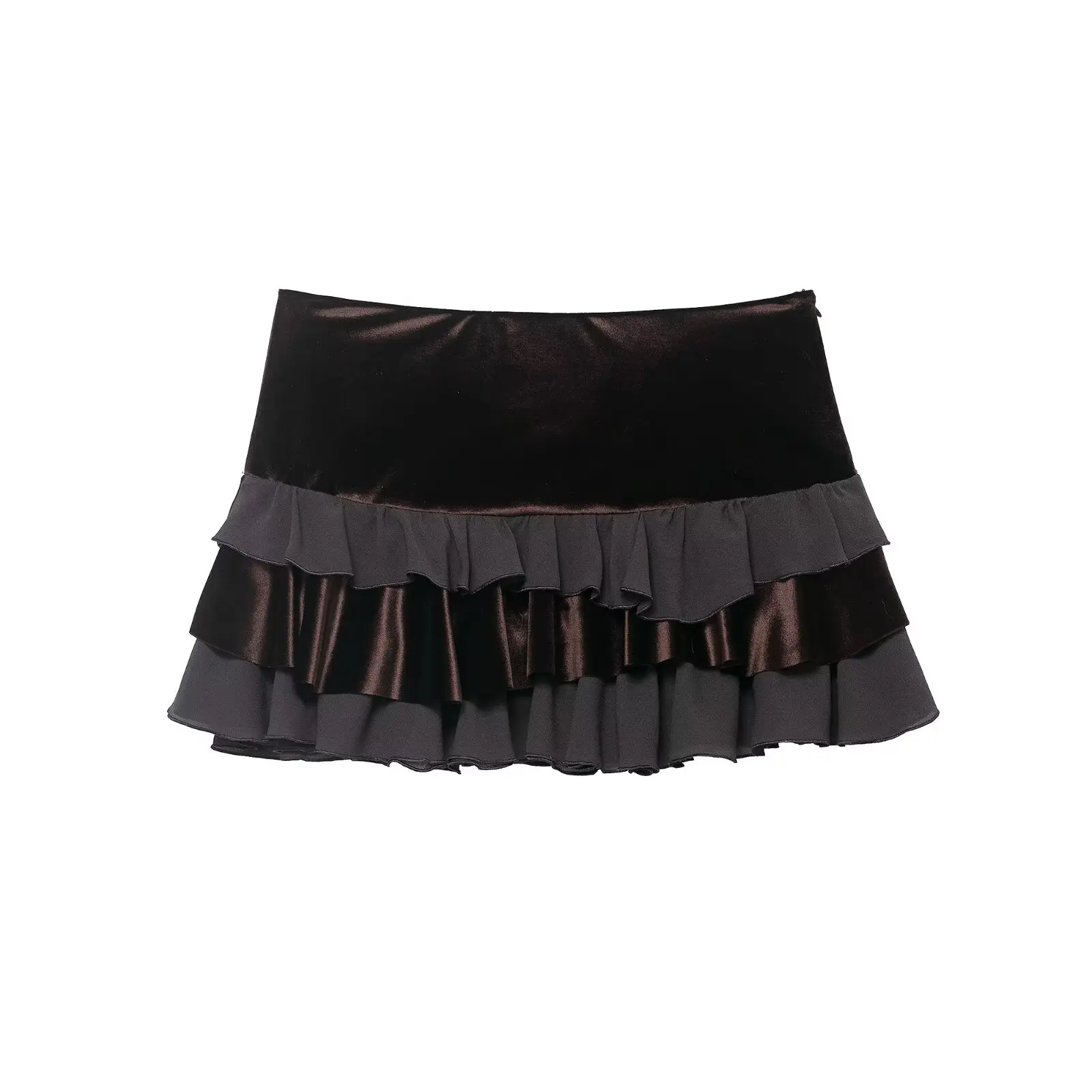Zevity New Women Fashion Cascading Ruffles Stitching Pleats Velvet Mini Skirt Faldas Mujer Female Casual Zipper Vestidos QUN9476