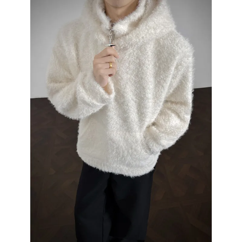 Hooded Knitted Sweatshirt Men 2025 Autumn Winter New Sweater Male Half-Zip Design Fashion Hoodie Korean Trendy Street Casual