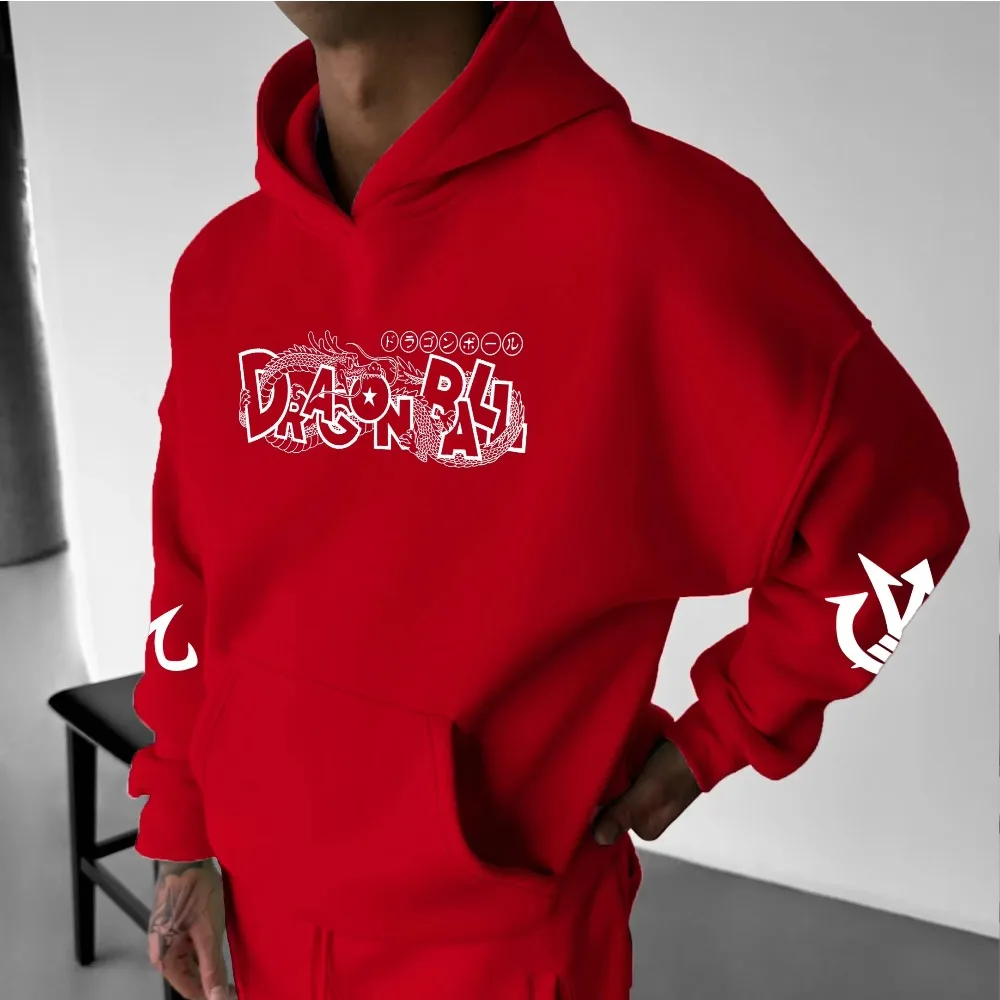 일본 드래곤 볼 손오공 프린트 유니섹스 애니메이션 후드티 남성 패션 풀오버 고품질 가을 및 겨울 스포츠 스웨터