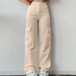 Pantalones sueltos de pierna ancha para mujer, Pantalones de verano con múltiples bolsillos, Pantalones Cargo de cintura, Pantalones de chándal de pierna ancha, ropa de calle