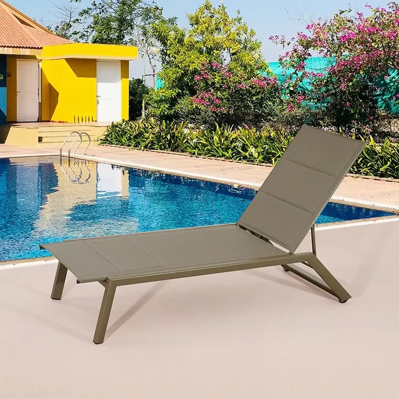 New Brown Exterior Garden Beach Aluminum Lounger Sunbed Furniture Outdoor Pool Double Teslin Chaise Lounge Chairs
