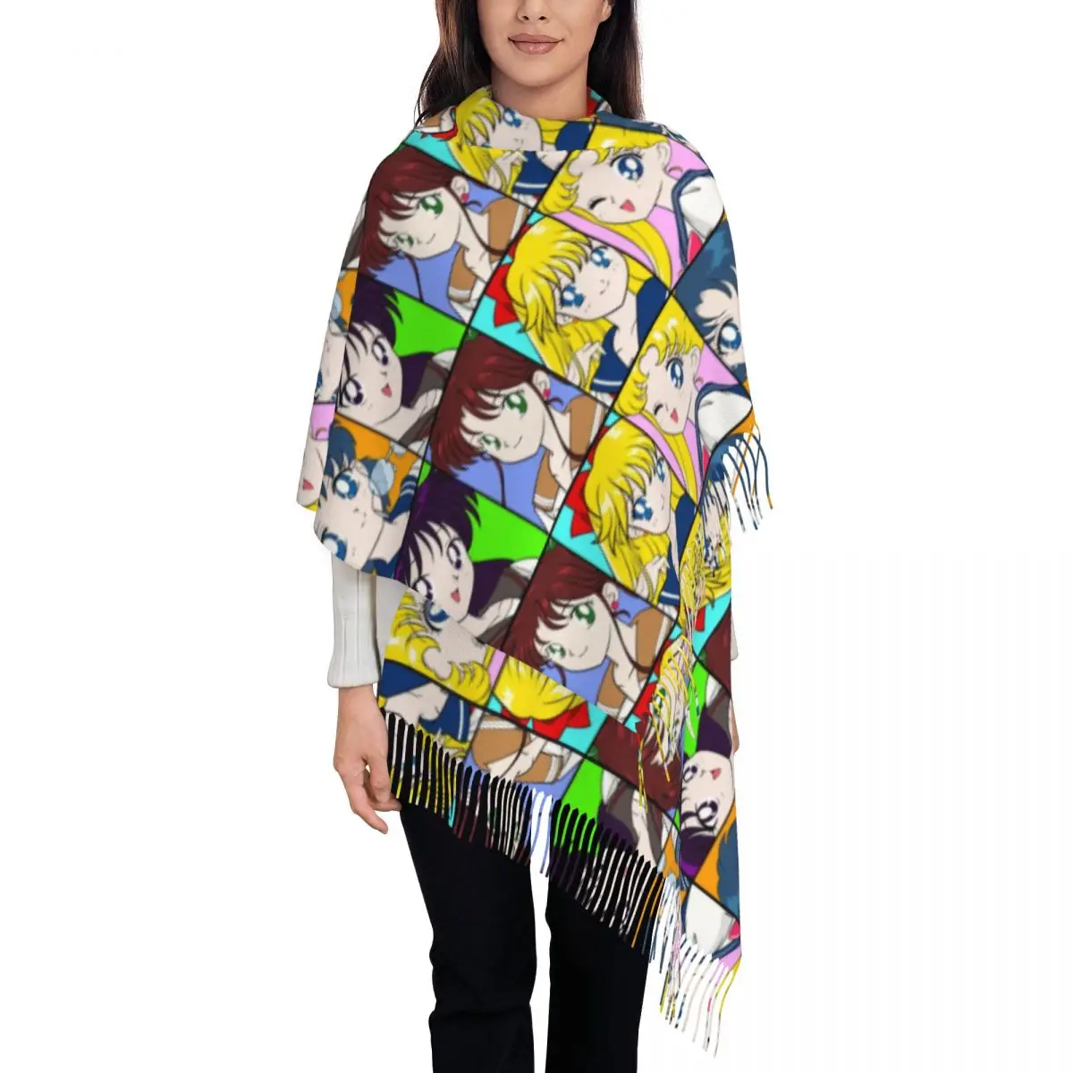 

Female Long Japanese Anime Sailors Moon Scarves Women Winter Fall Soft Warm Tassel Shawl Wraps Scarf