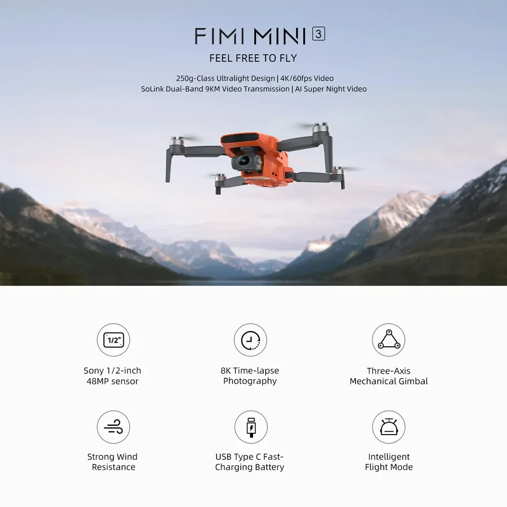 FIMI Mini 3 Professional Drone GPS 5G WIFI FPV 9KM 3-Axis Gimbal 8K Dual Camera Smart Follow Quadcopter