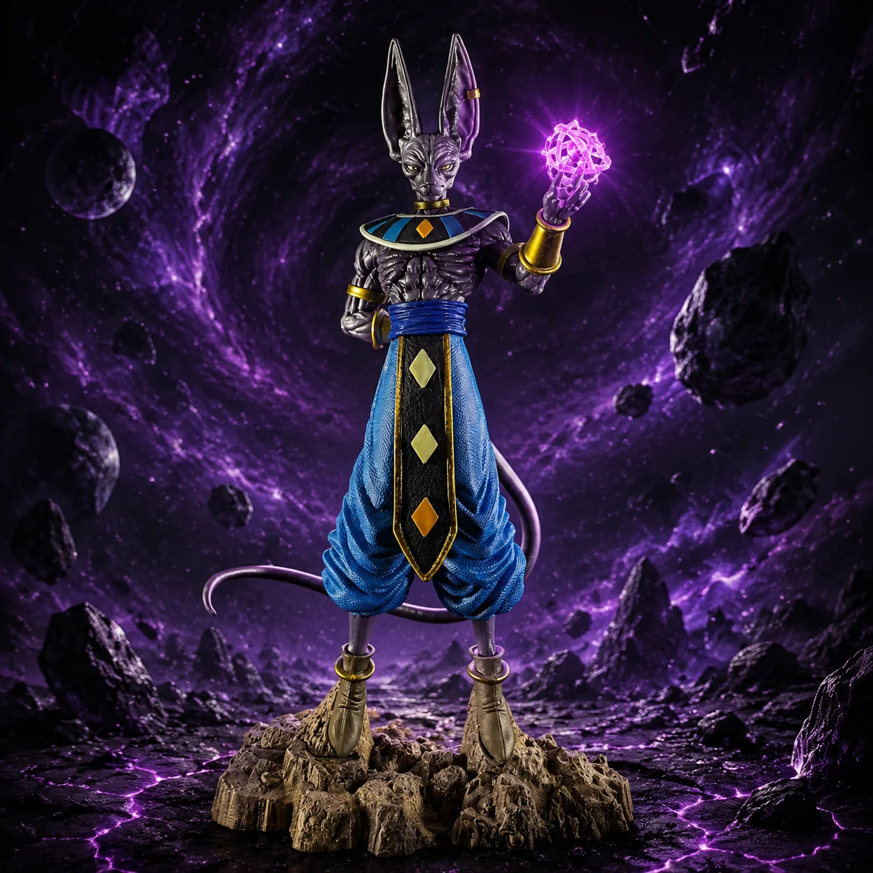 Dragon Ball Super Beerus Destruction God Figure With Energy Orb Stone Base PVC Collectible Ornament Gift Approx30cm Tall