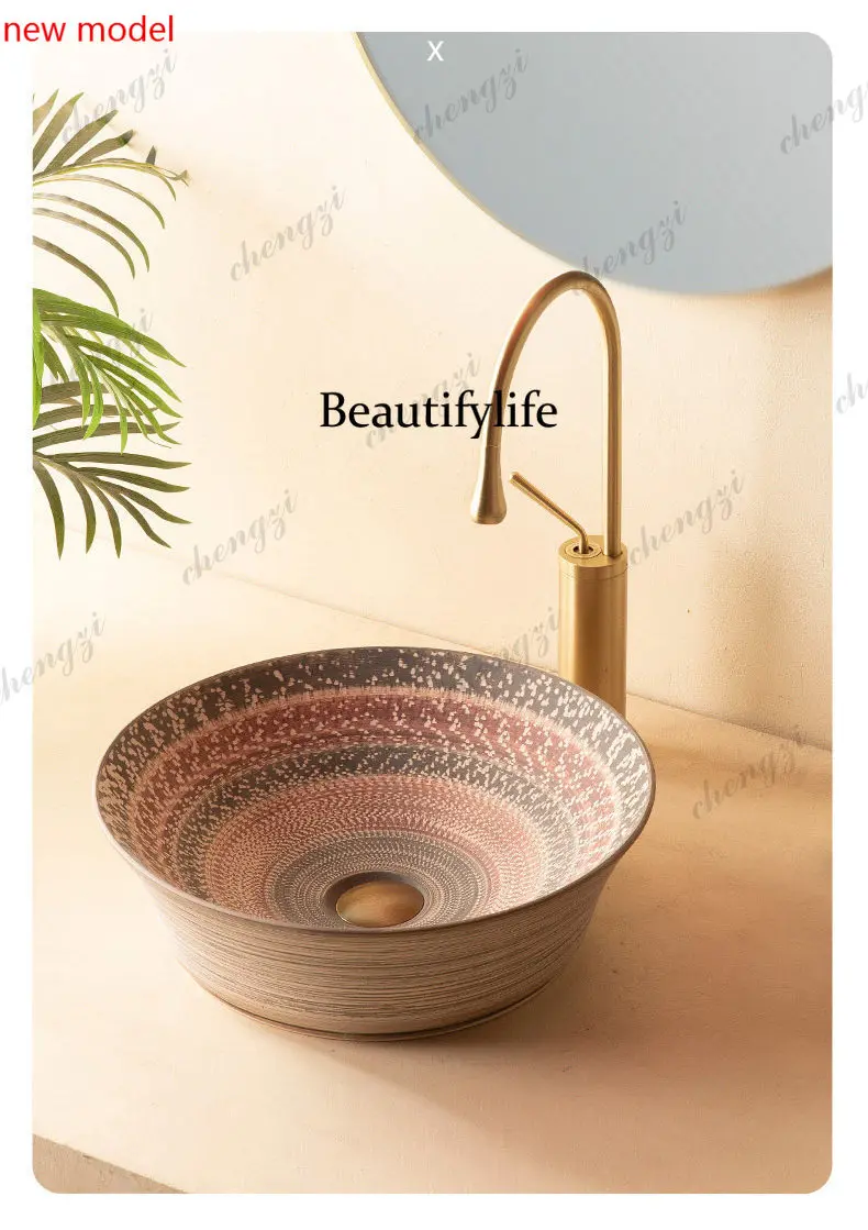 DD182Outdoor retro basin handmade ceramic basin round art basin bathroom countertop