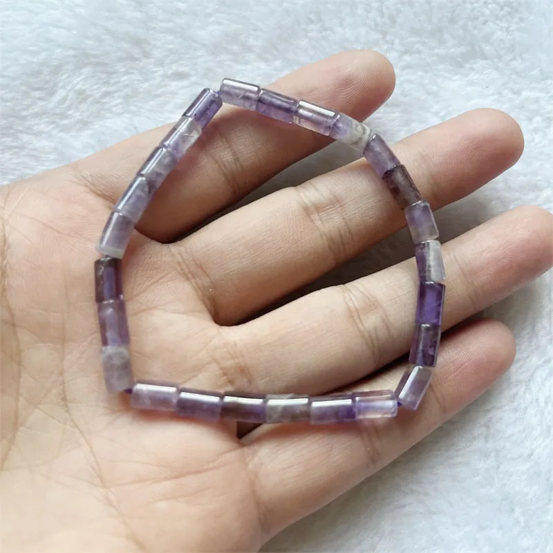 5*8MM Round Tube Brazil Amethyst Bracelet Undyed Natural Stone Jewelry Noble Bead Hand Chain Women Boho Geometric