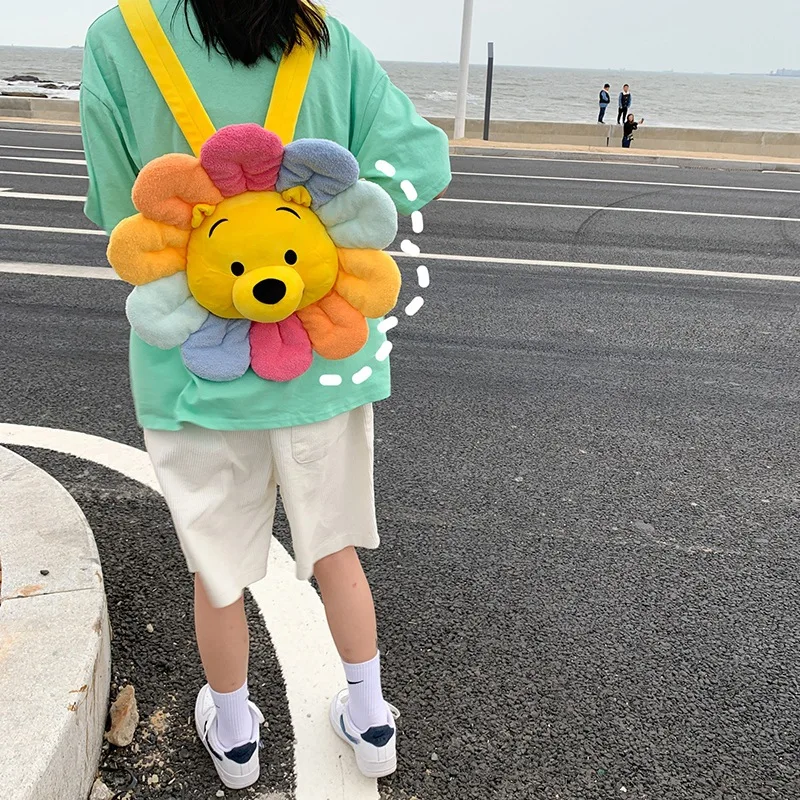 Mochila Kawaii de Disney para niños, Bolsa Escolar de viaje de dibujos animados, girasol, Winnie The Pooh, muñeco de peluche, regalo de moda