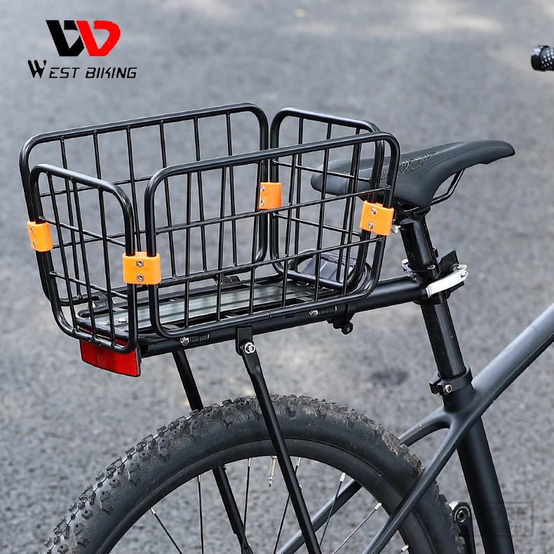 

WEST BIKING Bicycle Rear Luggage Rack Cargo Carrier Basket Quick Release Adjustable Trunk With Reflector & Straps