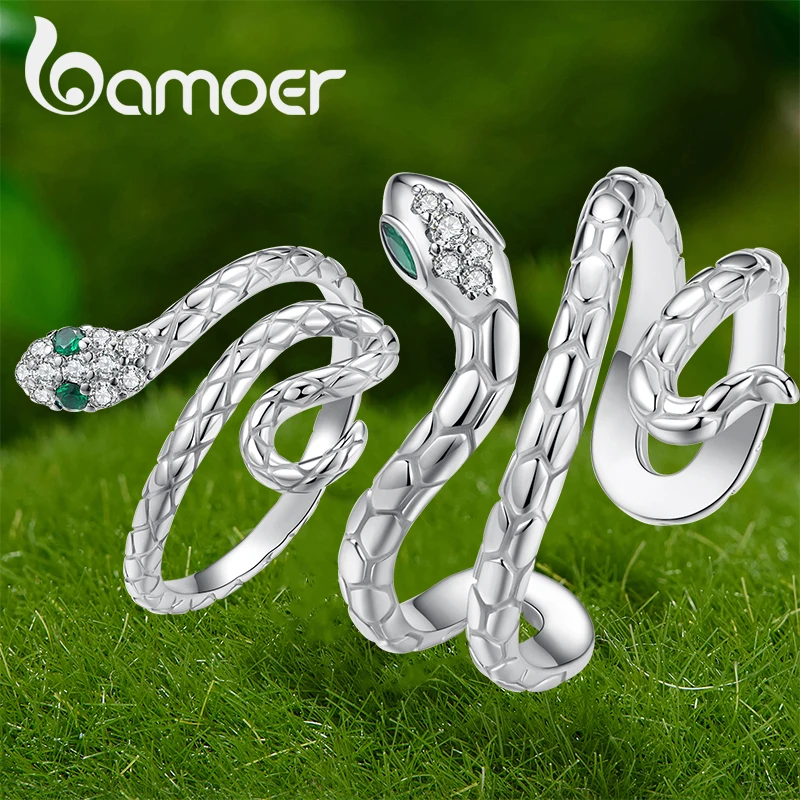 Bamoer Original Multi-layer Snake Ring Opening White Gold Coiled Adjustable Rings For Women Wedding Party Gift Fine Jewelry