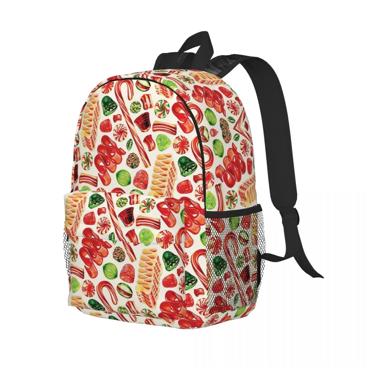 クリスマスキャンディーバックパック、10代のブックバッグ、カジュアルな学生のランドセル、ラップトップリュックサック、ショルダーバッグ、大容量