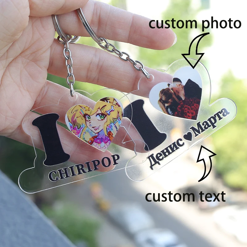 

2026 New Romantic Couples Photo Personalized Keychain Heart Pendant Name Text Cartoon Anime Animal Picture Custom Keyring Gift