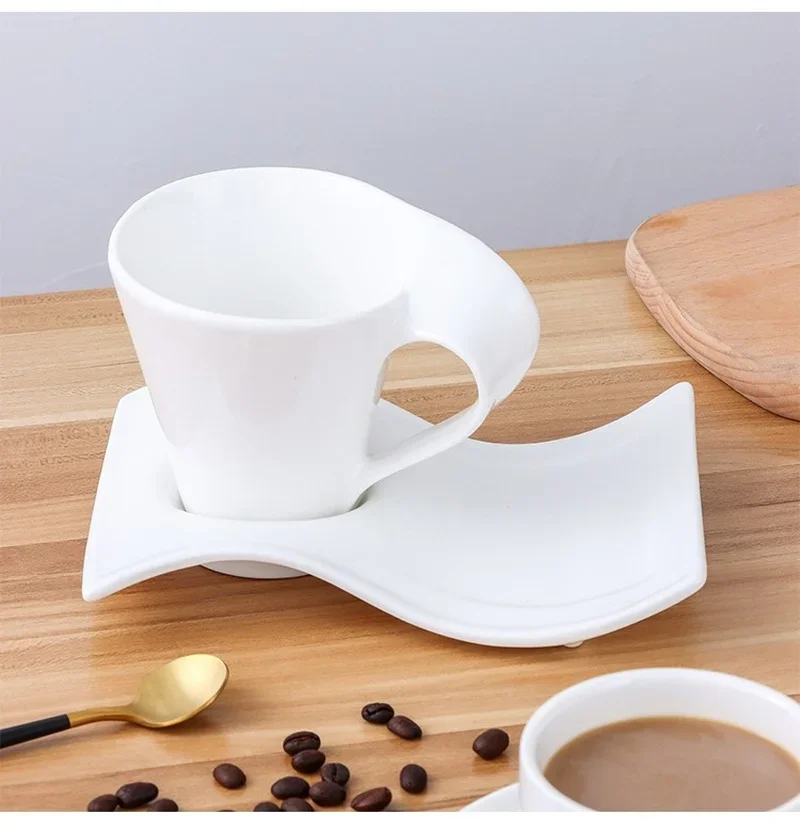 European-style Latte Art Cappuccino Coffee Cup and Saucer Set Ceramic Pure White Milk Tea Cup Hotel Universal Tea Cup