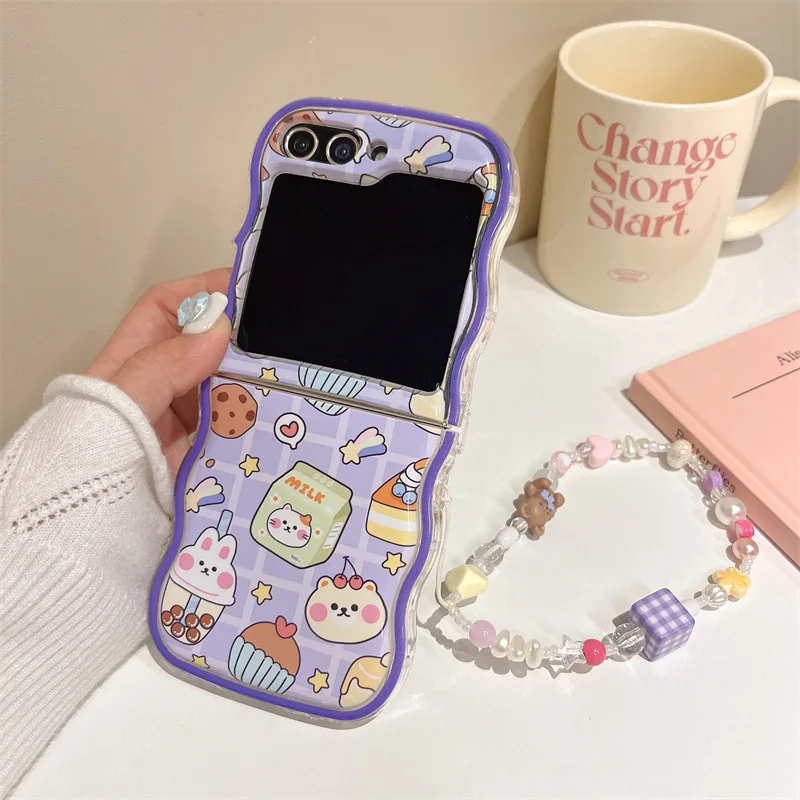 Cute Milk Tea Rabbit Phone Case for Samsung Galaxy Z Flip 3 Z Flip 4 Z Flip 5 Hard PC Back Cover for ZFlip5 Case Shell
