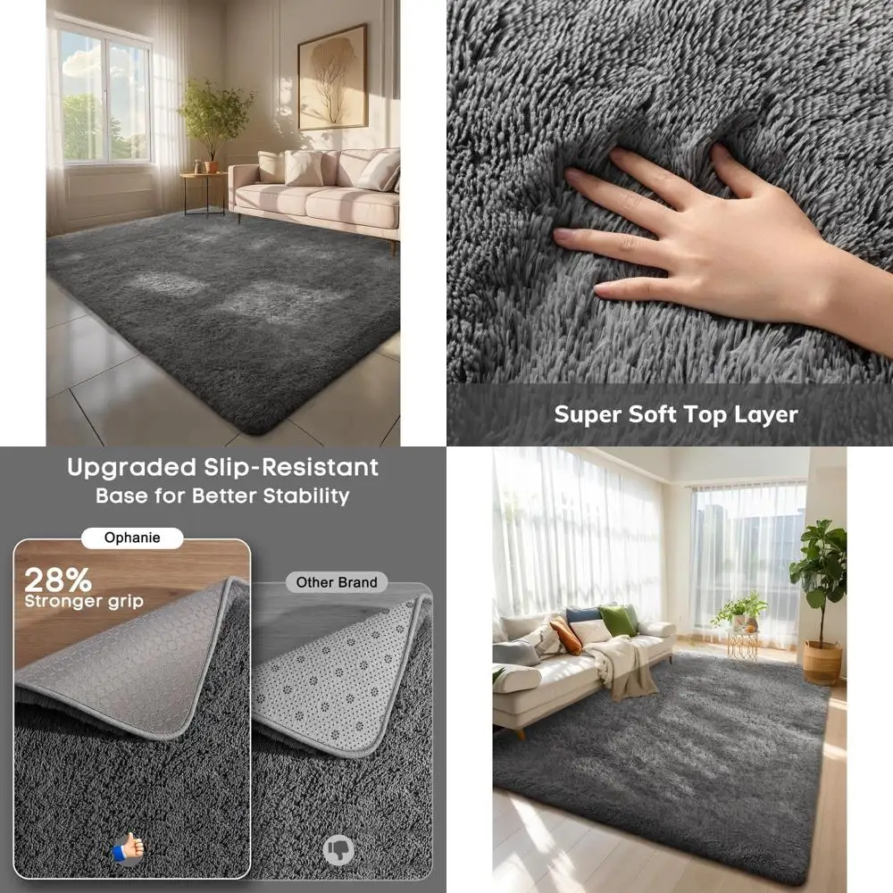 

Luxurious Grey Shag Rug, 6x9, Non-Slip, Plush and Soft, Ideal for Living Room